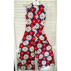 Vintage 60s 70s Floral Jumpsuit, Bold Daisy Print, XS Small